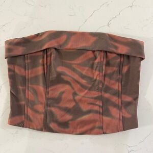 Off-Shoulder Rust Zebra Print Strapless Crop Top